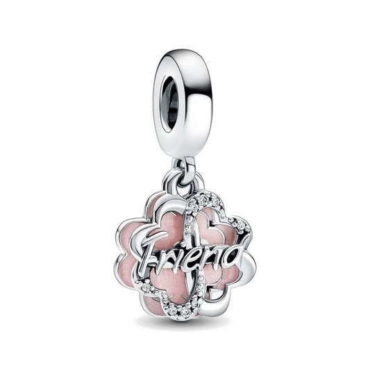 Spring Pink Series 925 Sterling Silver Enamel Dangle Pendant Bracelet
