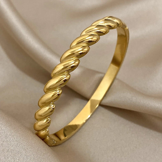 AENSOA Classic Simple Stainless Steel Twist Charm Bracelet for Women