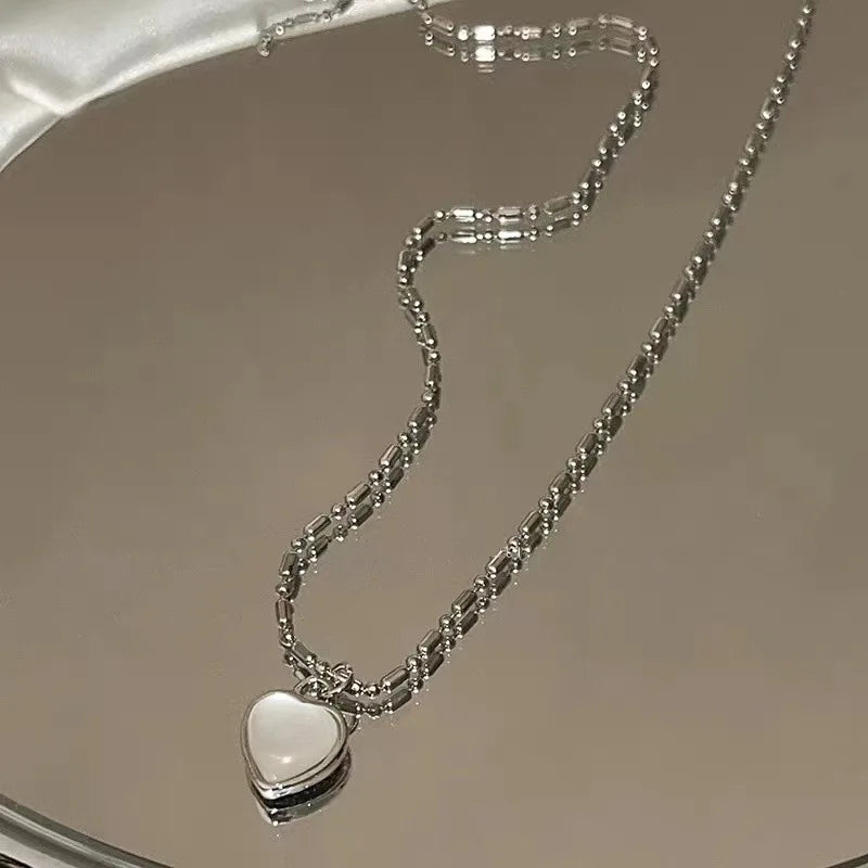 Y2K Purple Crystal Heart Pendant Necklace for Women