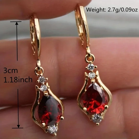 Vintage Shiny Colorful Crystal Stone Drop Hoop Earrings