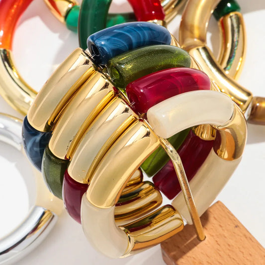 FISHSHEEP Bohemia Acrylic Gold and Silver Color Chunky Bamboo Bracelet