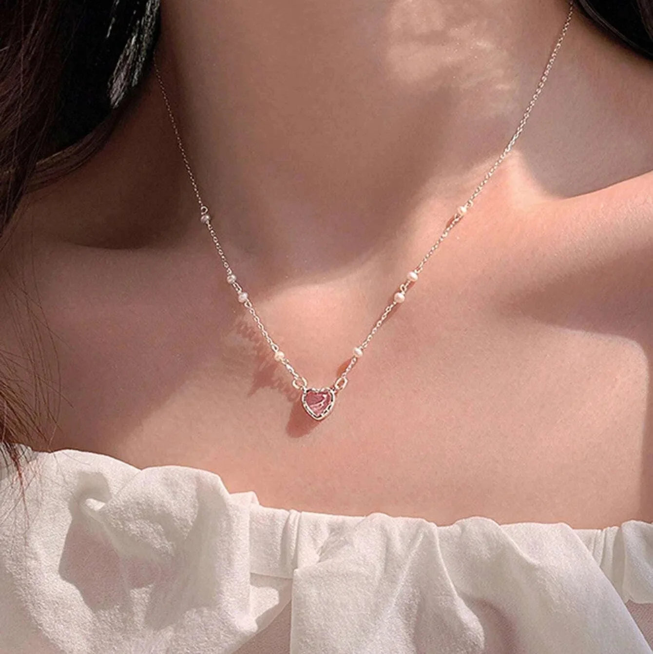 Y2K Purple Crystal Heart Pendant Necklace for Women