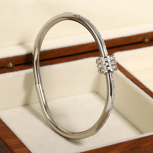 AENSOA Classic Zircon Beads Stainless Steel Bracelet