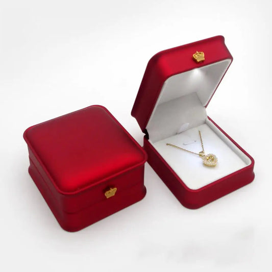 LED Ring Necklace Pendant Box Luxury Velvet Rubber with Light