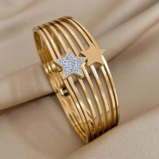 AENSOA Inlaid Rhinestone Zircon Stainless Steel Bracelet