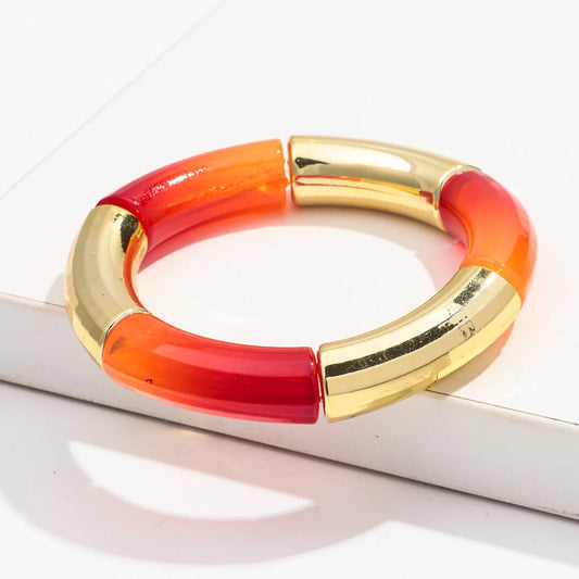 FISHSHEEP Bohemia Acrylic Gold and Silver Color Chunky Bamboo Bracelet