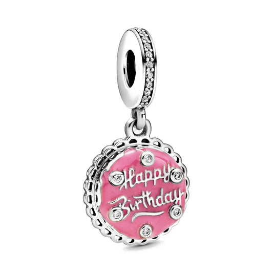 Spring Pink Series 925 Sterling Silver Enamel Dangle Pendant Bracelet