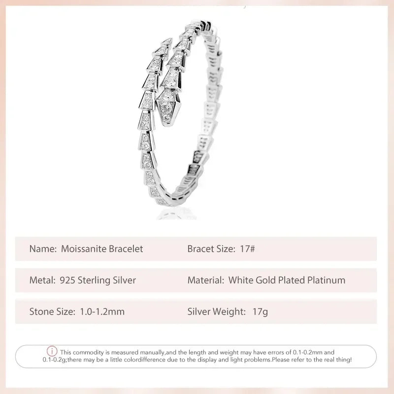 FOLLOW 925 Sterling Silver Snake Bone Full Moissanite Bracelet