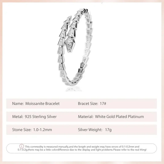 FOLLOW 925 Sterling Silver Snake Bone Full Moissanite Bracelet