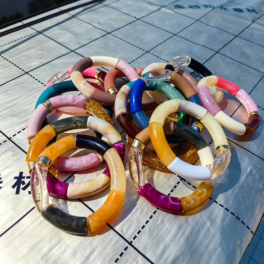 FISHSHEEP Bohemia Acrylic Colorful Bamboo Stackable Chunky Bracelet