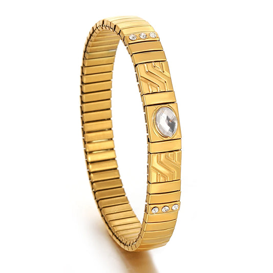 AENSOA Gold Color Stainless Steel Elastic Bracelet for Women