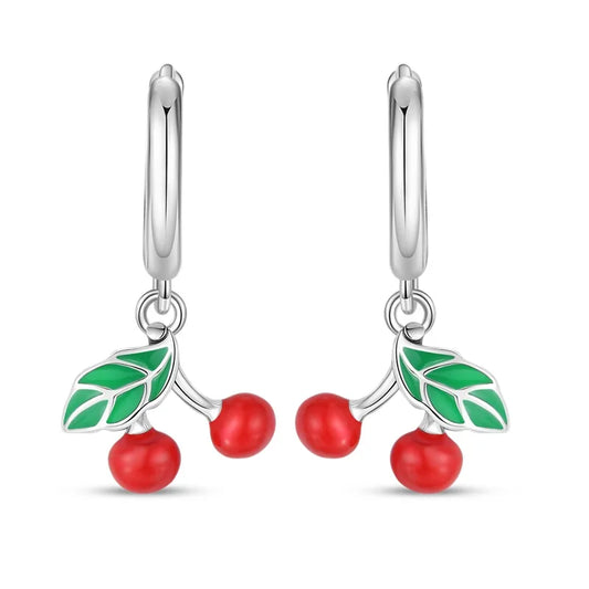 PANPOKI S925 Sterling Silver Hot Style Cherries Drop Earrings for Women