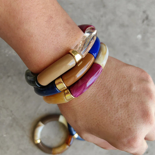 FISHSHEEP Bohemia Acrylic Colorful Bamboo Stackable Chunky Bracelet