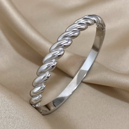 AENSOA Classic Simple Stainless Steel Twist Charm Bracelet for Women