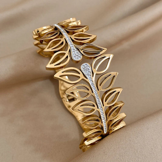 AENSOA Inlaid Rhinestone Zircon Stainless Steel Bracelet