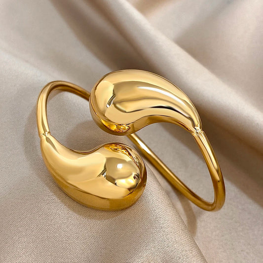 ASENSOA Stainless Steel Hollow Water Drop Cuff Bracelet