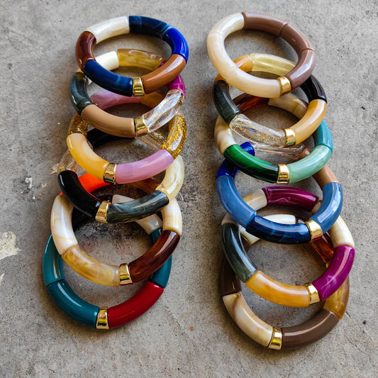 FISHSHEEP Bohemia Acrylic Colorful Bamboo Stackable Chunky Bracelet