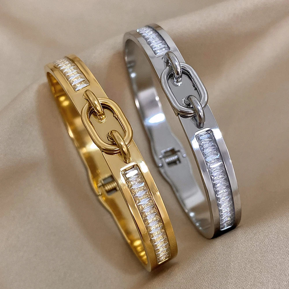 AENSOA Stainless Steel Lock Buckle Cuff Bracelet