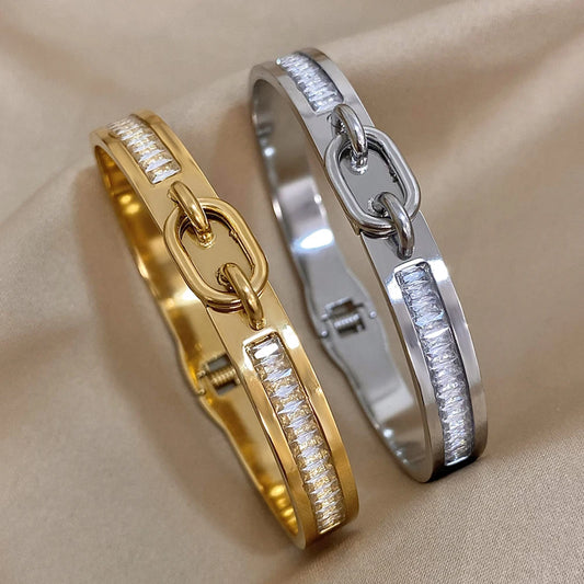 AENSOA Stainless Steel Lock Buckle Cuff Bracelet