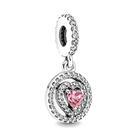 Spring Pink Series 925 Sterling Silver Enamel Dangle Pendant Bracelet