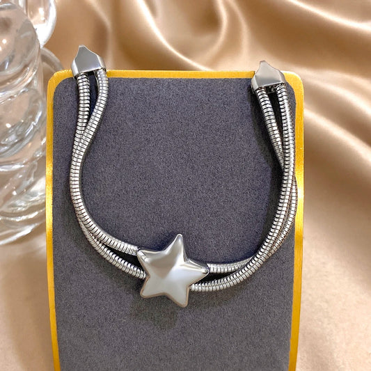 AENSOA Punk Chunky Stainless Steel Stars Bracelet