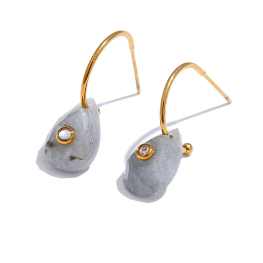 Natural Stone Water Drop Hoop Earrings for Women