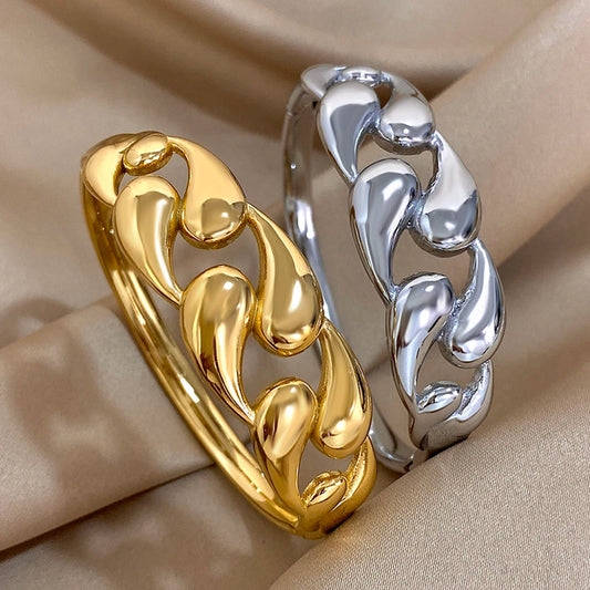 AENSOA 316L Stainless Steel Chunky Chain Open Bracelet for Women