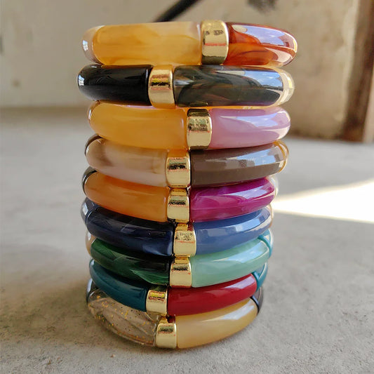 FISHSHEEP Bohemia Acrylic Colorful Bamboo Stackable Chunky Bracelet