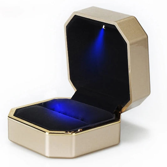 LED Ring Necklace Pendant Box Luxury Velvet Rubber with Light