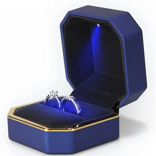 LED Ring Necklace Pendant Box Luxury Velvet Rubber with Light