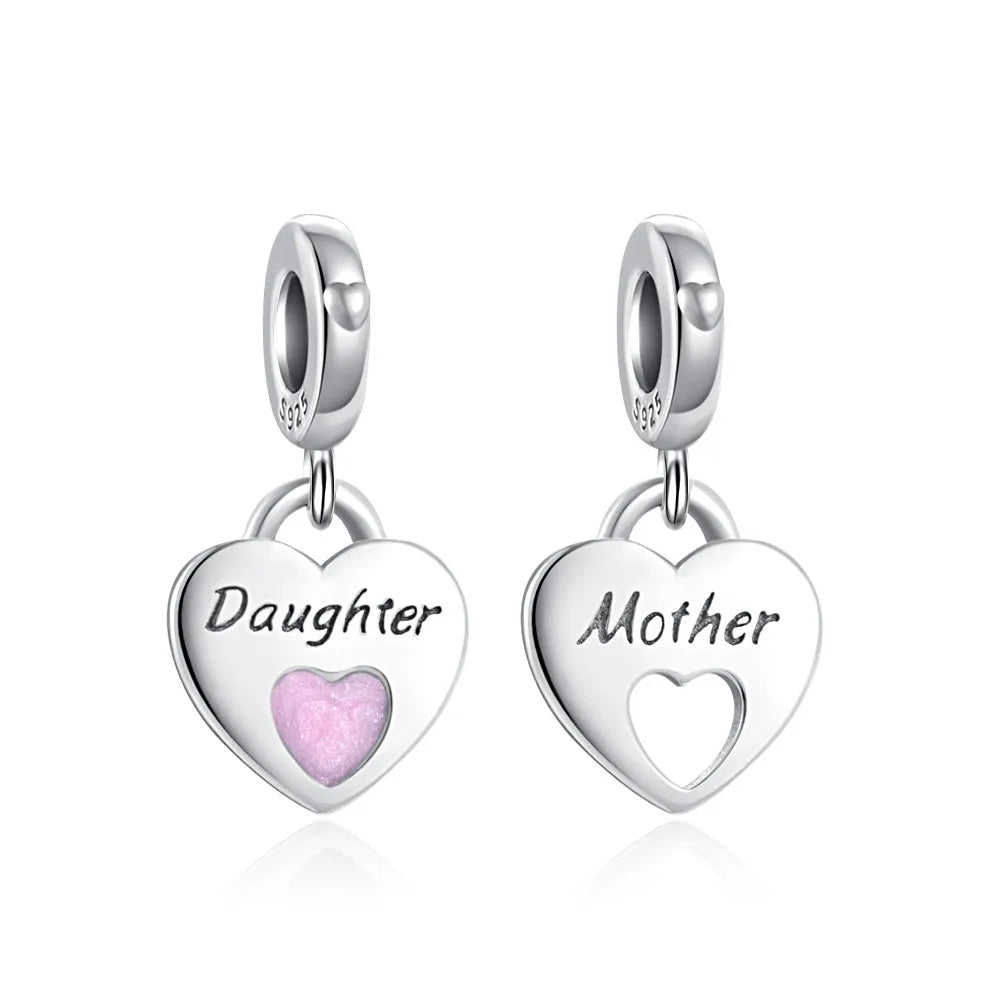 Spring Pink Series 925 Sterling Silver Enamel Dangle Pendant Bracelet