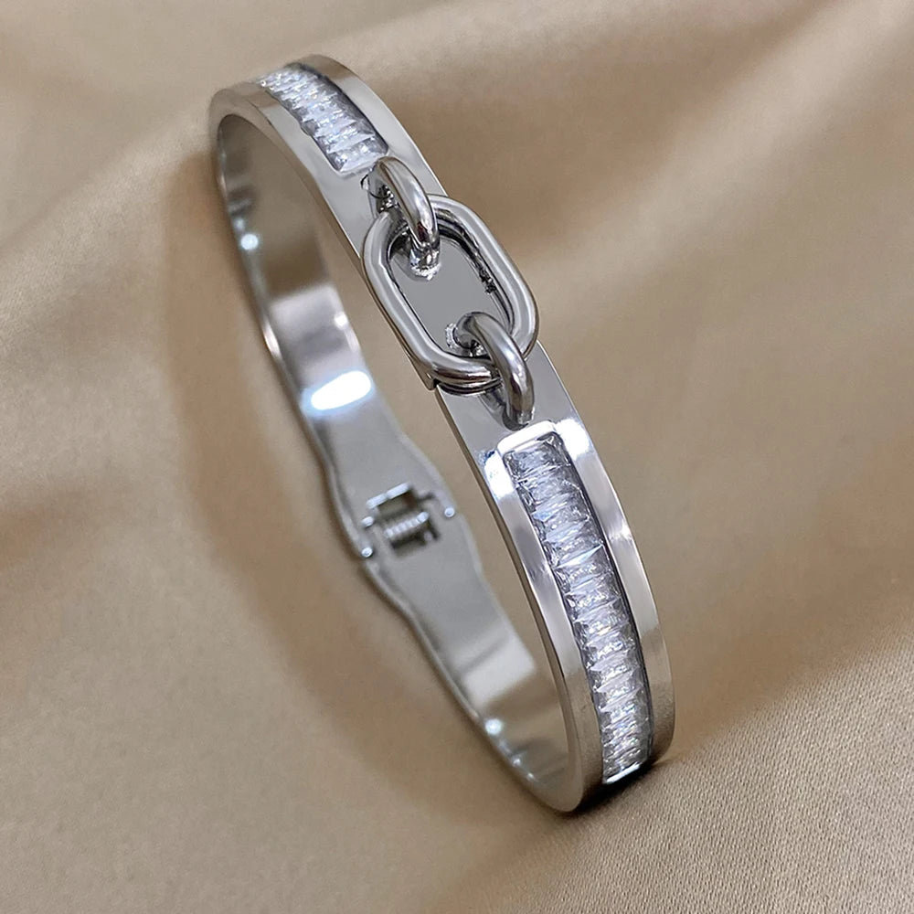 AENSOA Stainless Steel Lock Buckle Cuff Bracelet
