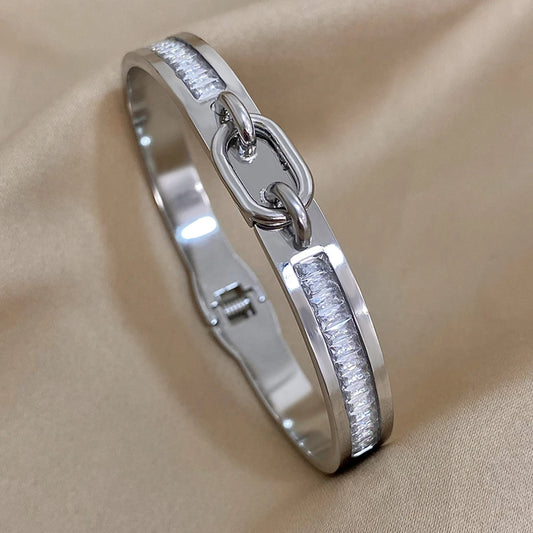 AENSOA Stainless Steel Lock Buckle Cuff Bracelet