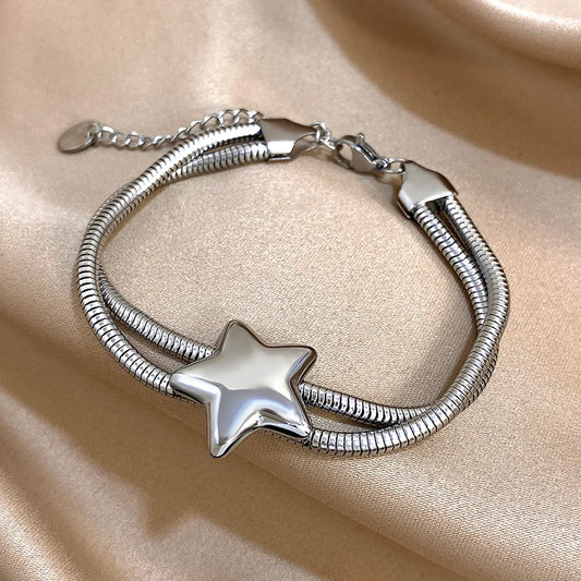 AENSOA Punk Chunky Stainless Steel Stars Bracelet