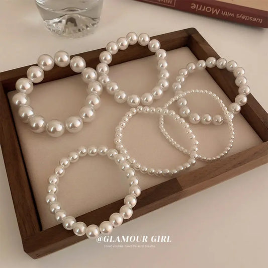 CHYVENEE Elegant White Faux Pearls Beaded Bracelet