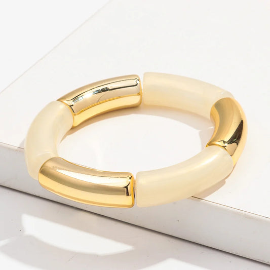FISHSHEEP Bohemia Acrylic Gold and Silver Color Chunky Bamboo Bracelet