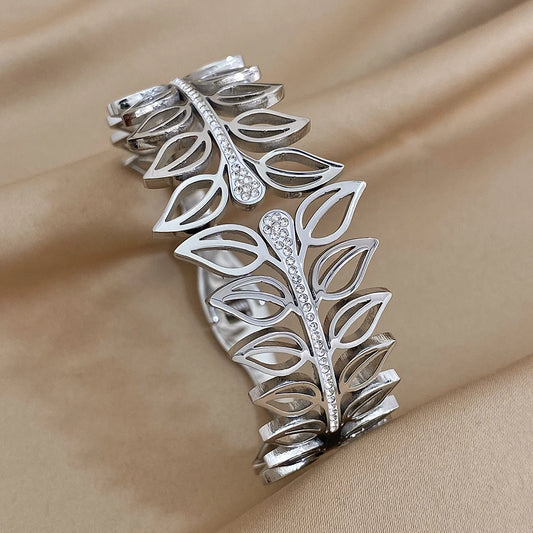 AENSOA Inlaid Rhinestone Zircon Stainless Steel Bracelet
