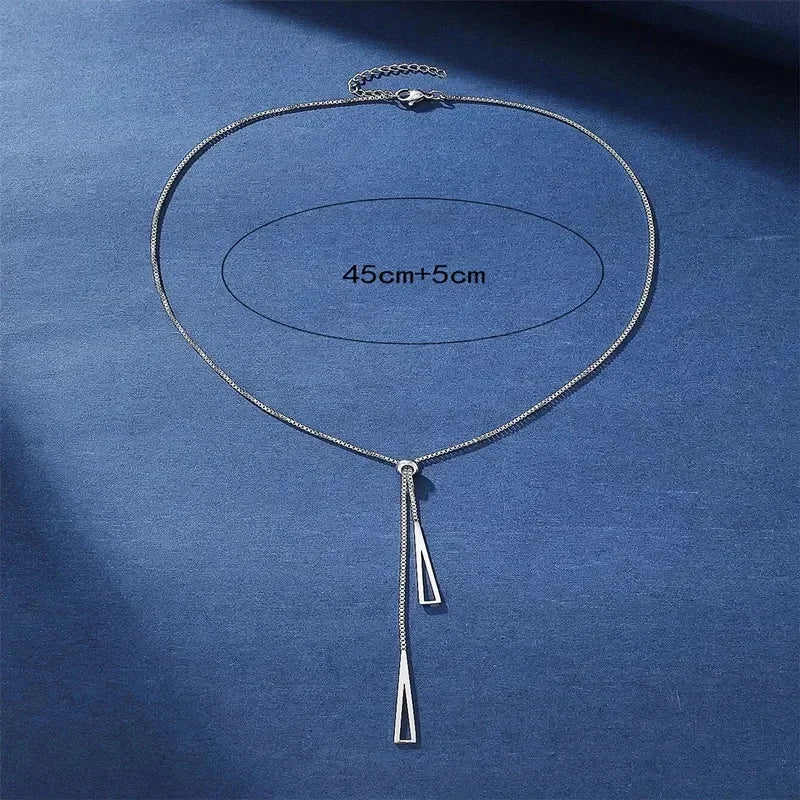 NEULRY Metal Style Silver Color Triangle Pendant Necklace