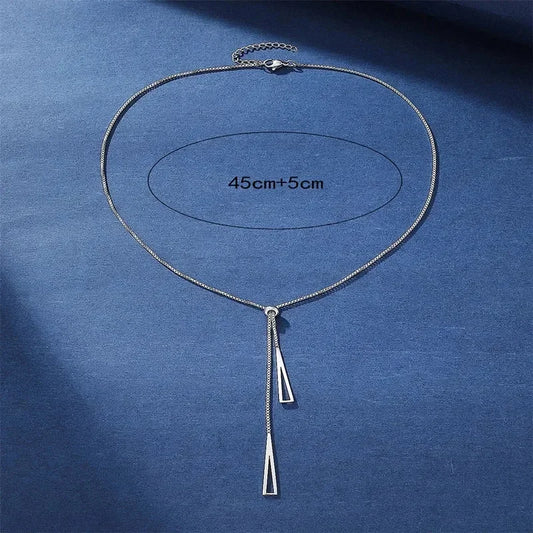 NEULRY Metal Style Silver Color Triangle Pendant Necklace