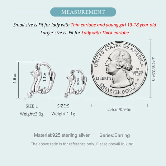 WOSTU Real 925 Sterling Silver Cute Cat Stud Earrings for Women