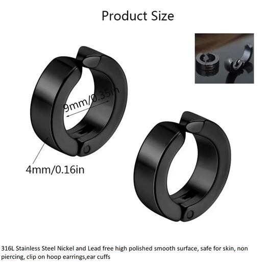 2 Pcs UNISEX 316L Fashion Stainless Steel Cuff Earrings