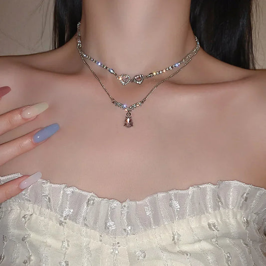 NEULRY Metal Style Silver Color Triangle Pendant Necklace