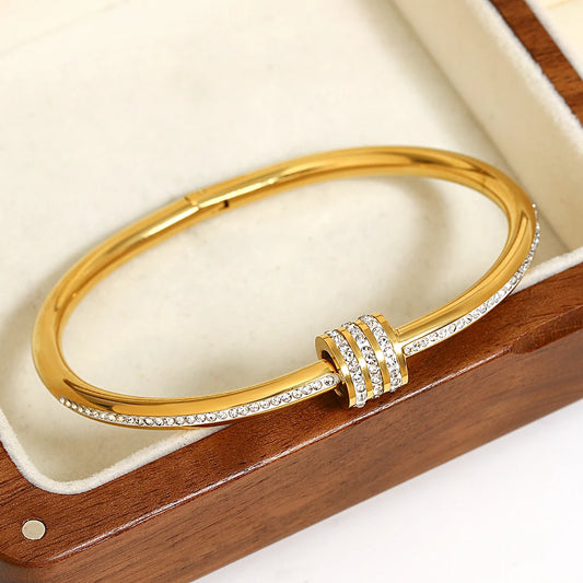 AENSOA Classic Zircon Beads Stainless Steel Bracelet