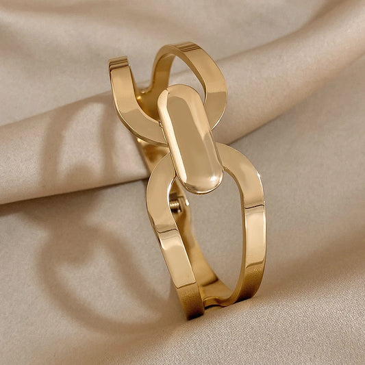 AENSOA Stainless Steel Chunky Gold Color Charm Cross Bracelet