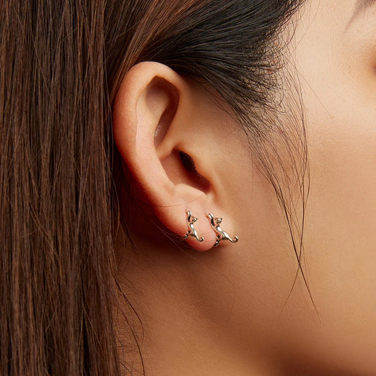 WOSTU Real 925 Sterling Silver Cute Cat Stud Earrings for Women