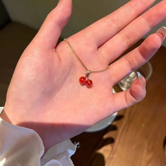 Little Wine Red Cherry Pendant Necklace for Women