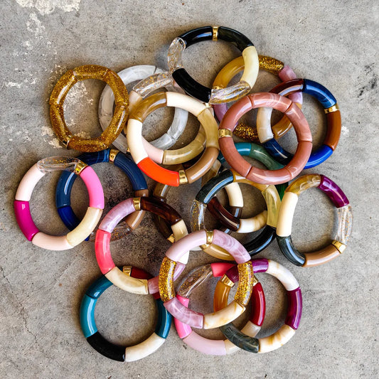 FISHSHEEP Bohemia Acrylic Colorful Bamboo Stackable Chunky Bracelet