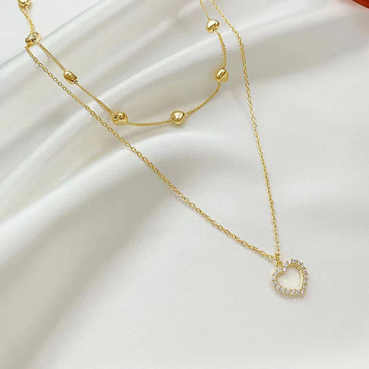 SUMENG Gold Color Double Layer Heart Necklace