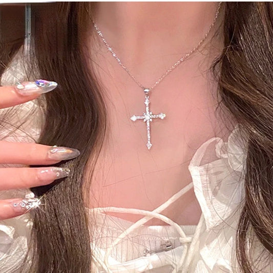 Fashion Crystal Zircon Cross Pendant Necklace