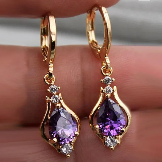 Vintage Shiny Colorful Crystal Stone Drop Hoop Earrings